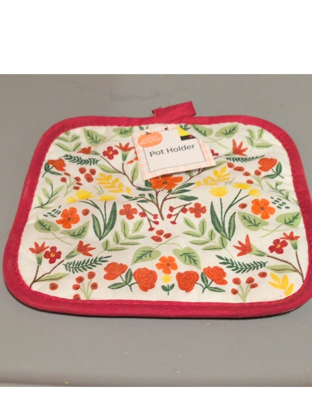 Floral Print Pot Holder with Red Trim - Unbranded